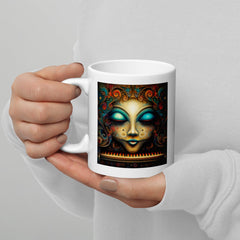 Vintage Visions White Glossy Mug Side View.