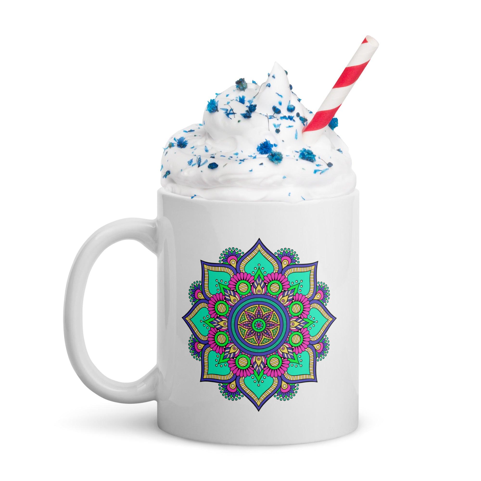 Mandala Blossom On White Mug - Beyond T-shirts