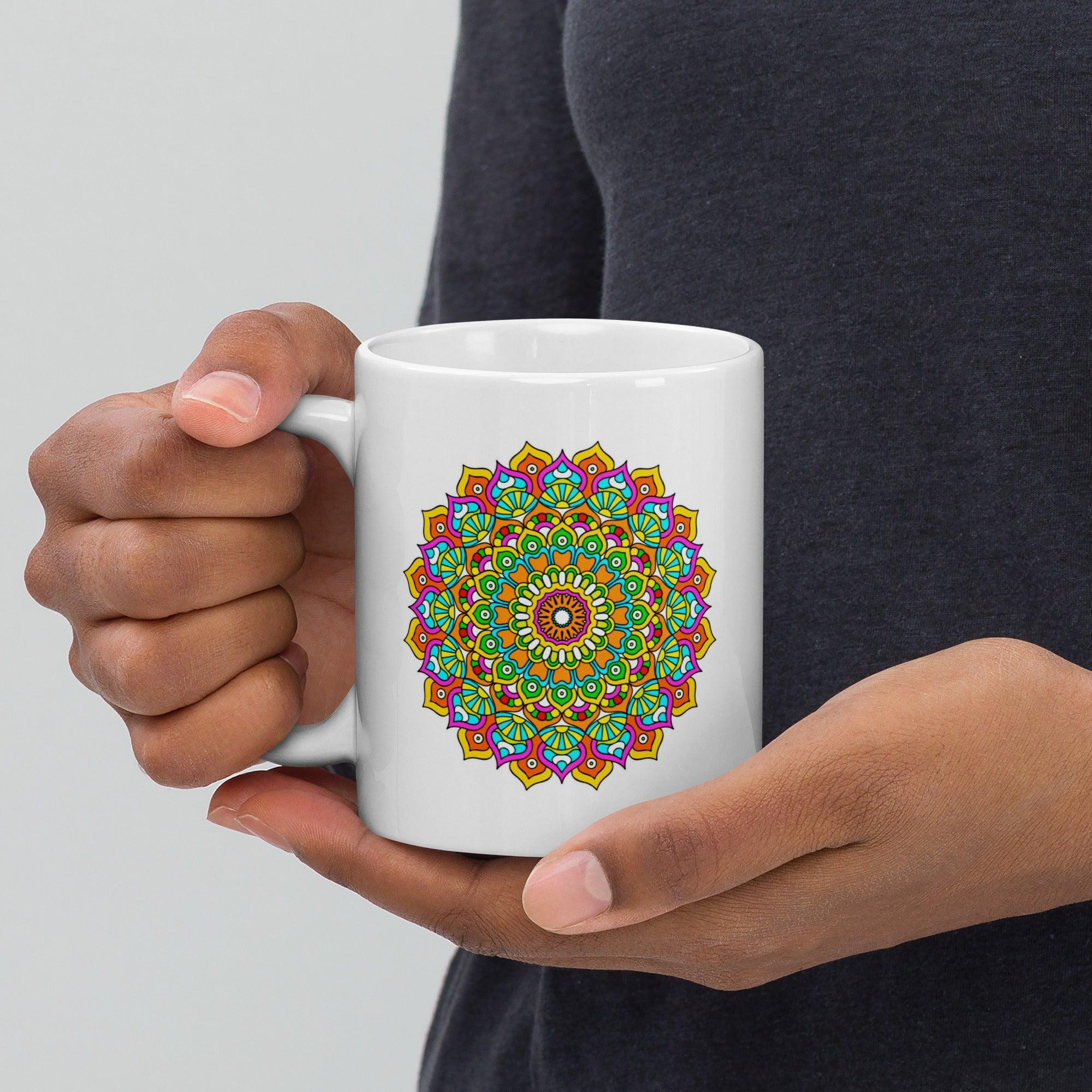 White Glossy Mandala Serenity Mug - Beyond T-shirts