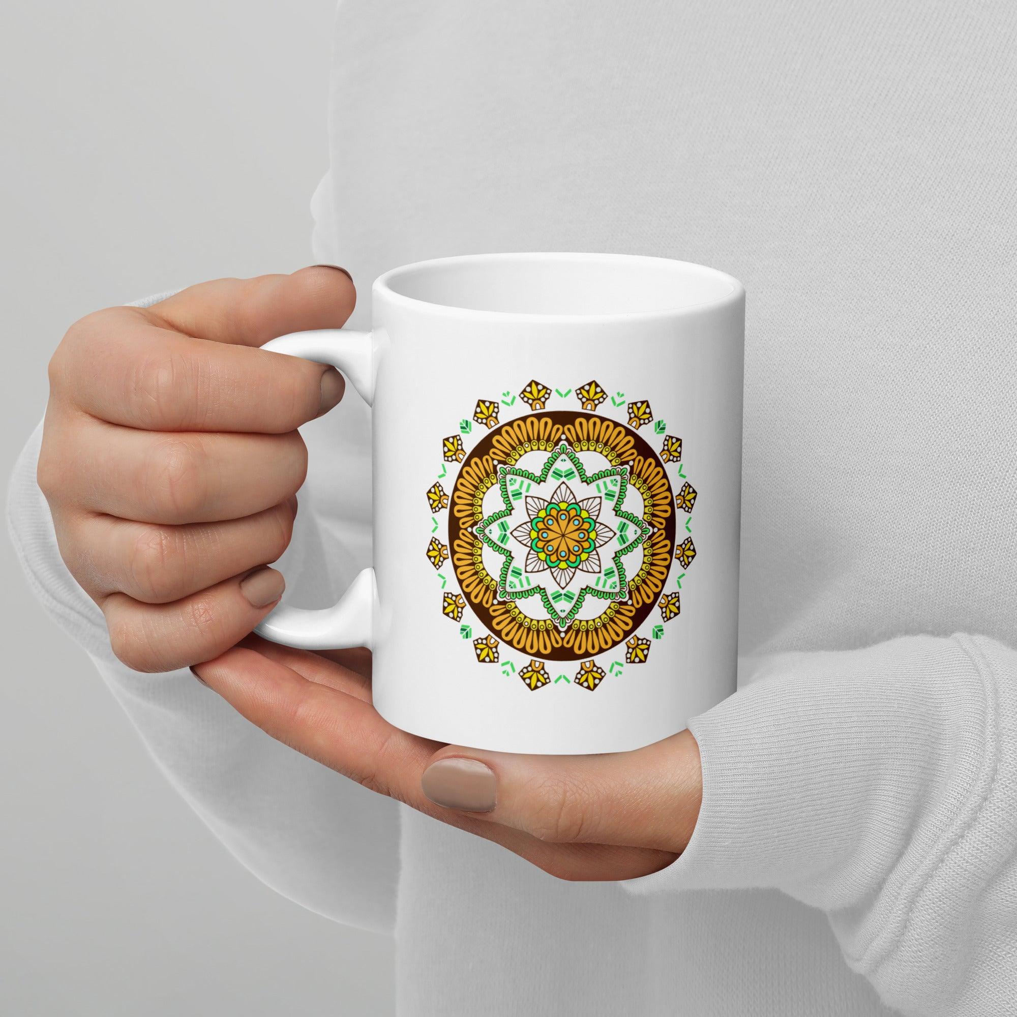 White Glossy Mandala Magic Mug - Beyond T-shirts