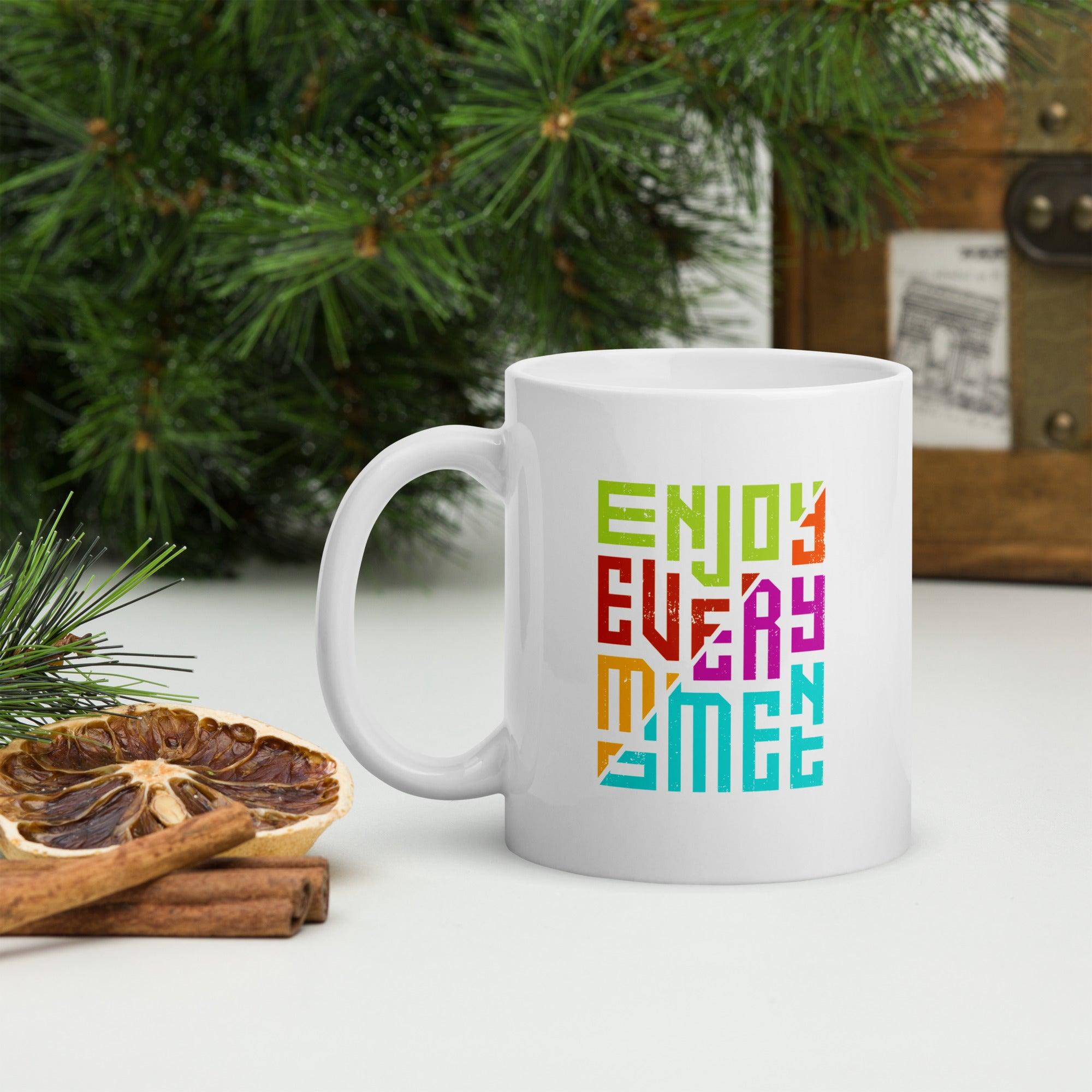 Nature and Typography Fusion White Glossy Mug - Beyond T-shirts