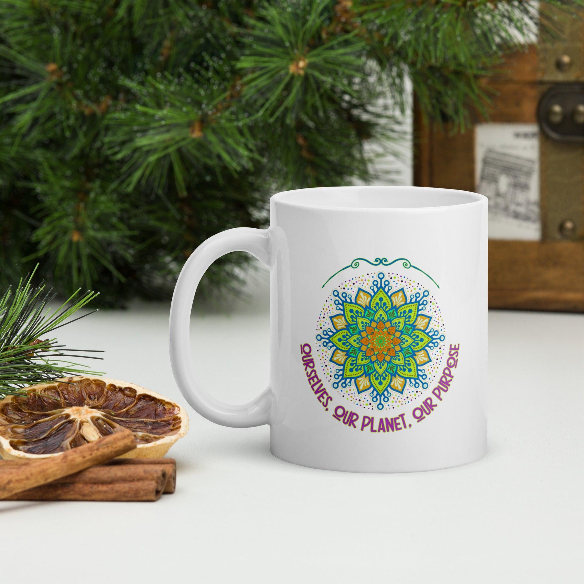 Floral Serenade Mandala White Glossy Mug - Beyond T-shirts