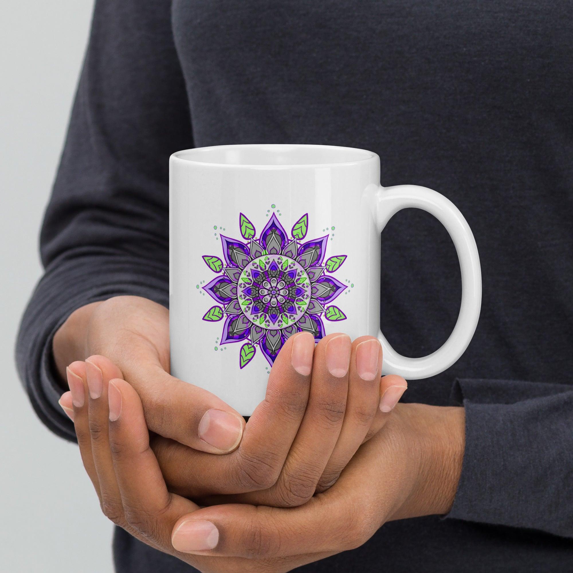 Elegant White Glossy Mandala Mug - Beyond T-shirts