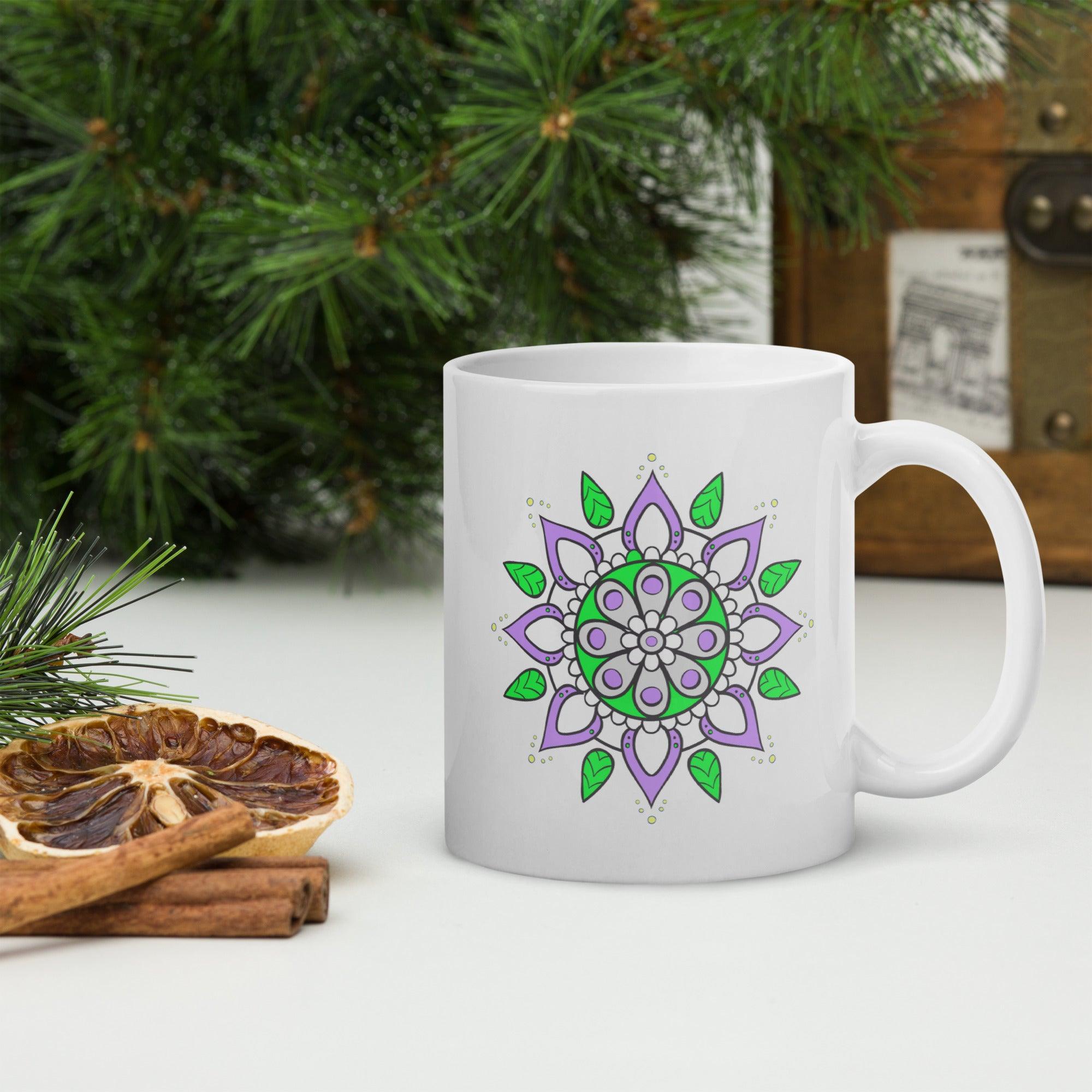 Glossy White Mandala Tranquility Mug - Beyond T-shirts