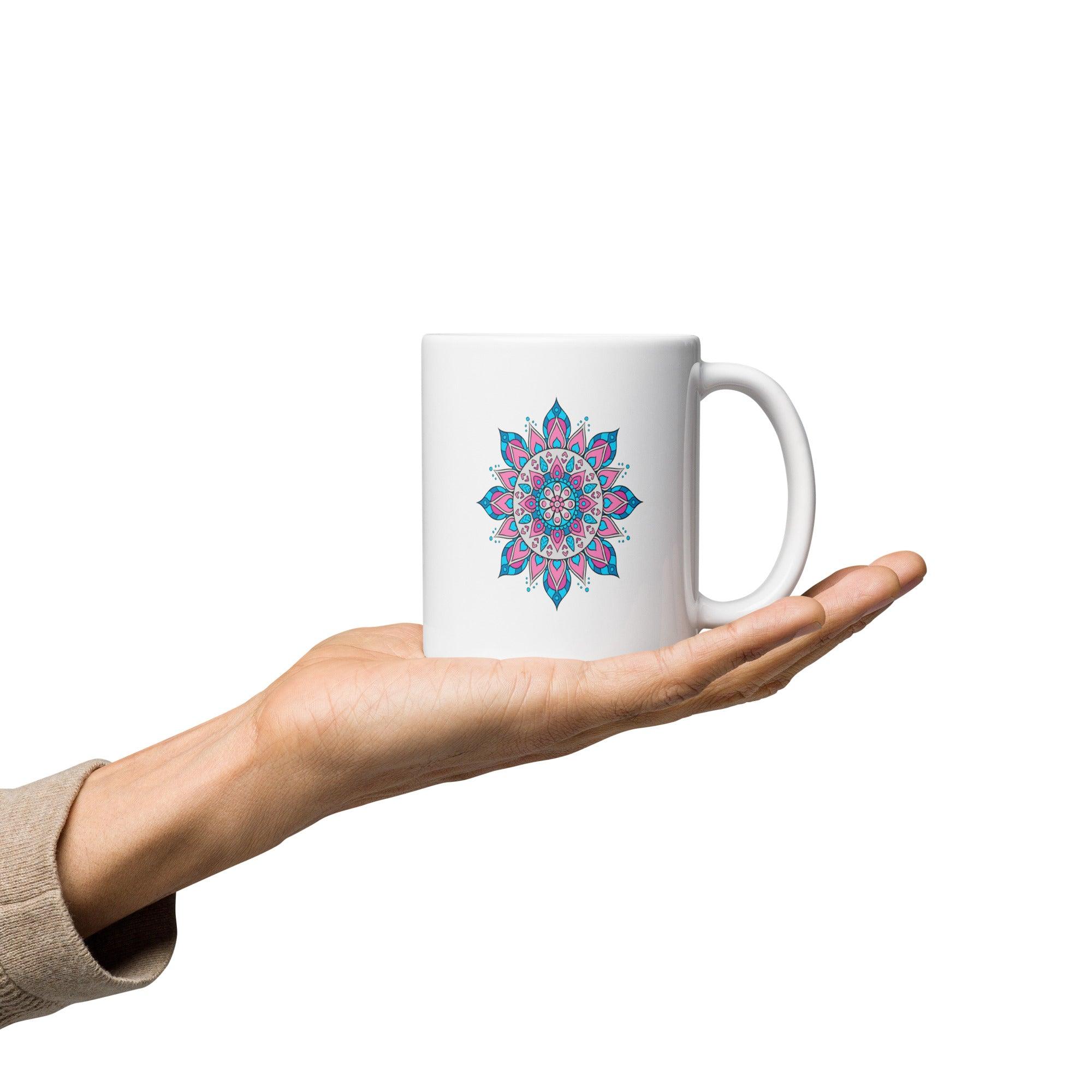 White Glossy Mandala Dreams Mug - Beyond T-shirts