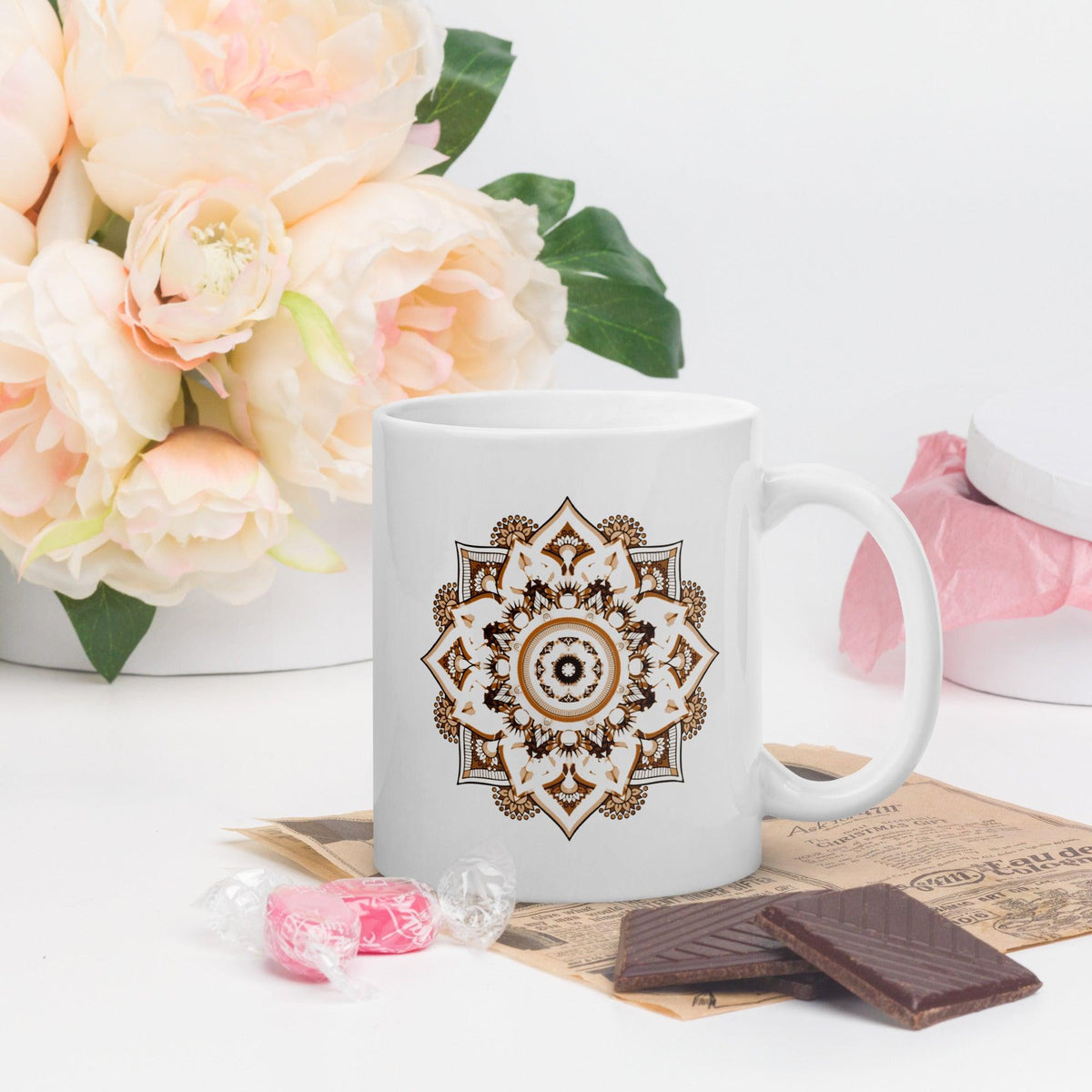 Mandala Radiance On White Mug - Beyond T-shirts