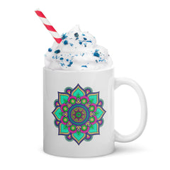 Mandala Blossom On White Mug - Beyond T-shirts