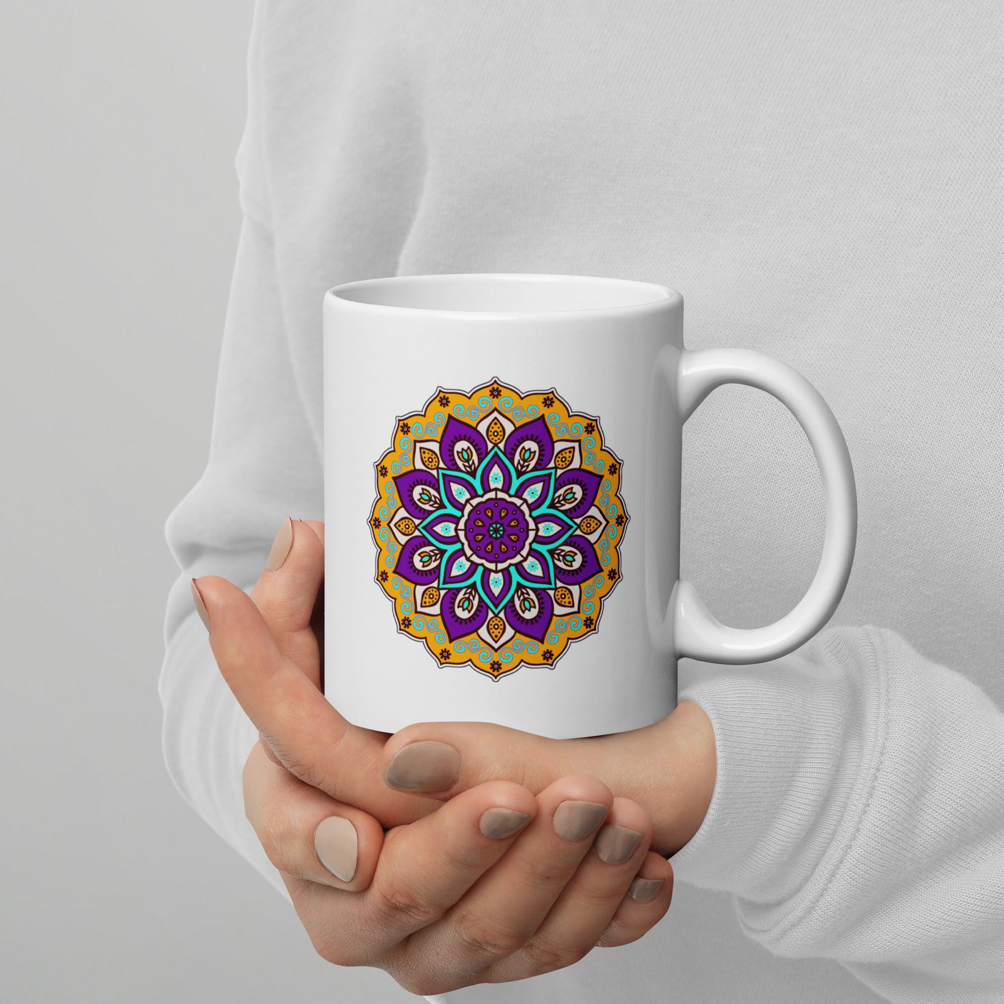 Mandala Bliss On White Glossy Mug - Beyond T-shirts