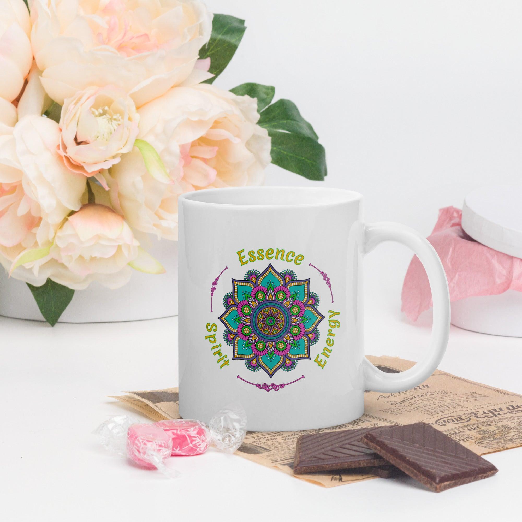 Lunar Brew Mandala White Glossy Mug - Beyond T-shirts