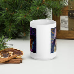 Mystic Garden Beyond Style White Glossy Mug in a serene kitchen setting.