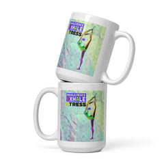 Yoga-inspired flexibility white coffee mug featuring Downward Dog.