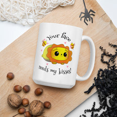 Needs My Kisses White glossy mug