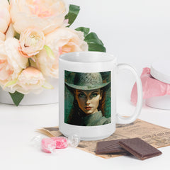 Ethereal Dreams Beyond Style White Glossy Mug with celestial design.