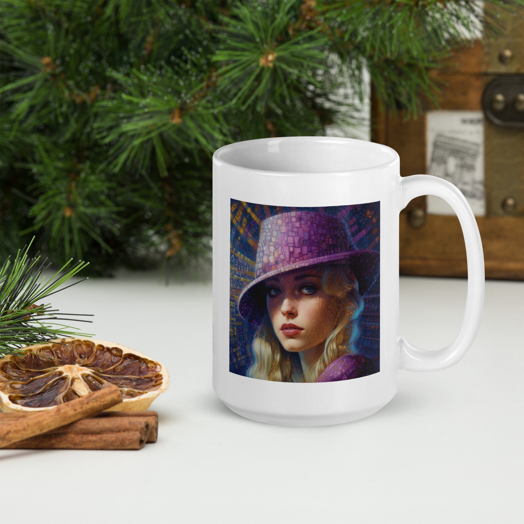 Side view of Mystic Garden Beyond Style White Glossy Mug.