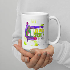 White glossy mug with rejuvenating Bridge Pose design.