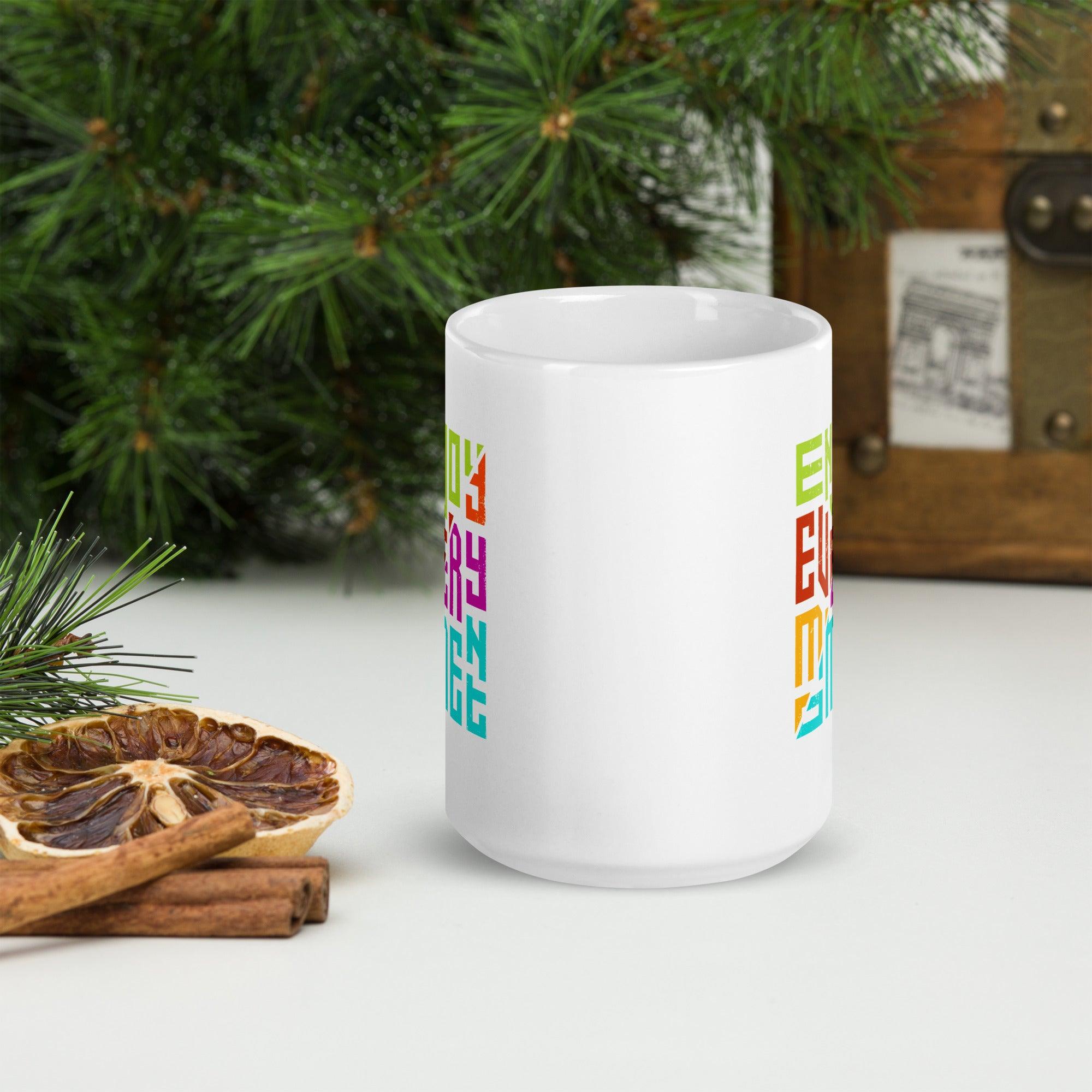 Nature and Typography Fusion White Glossy Mug - Beyond T-shirts