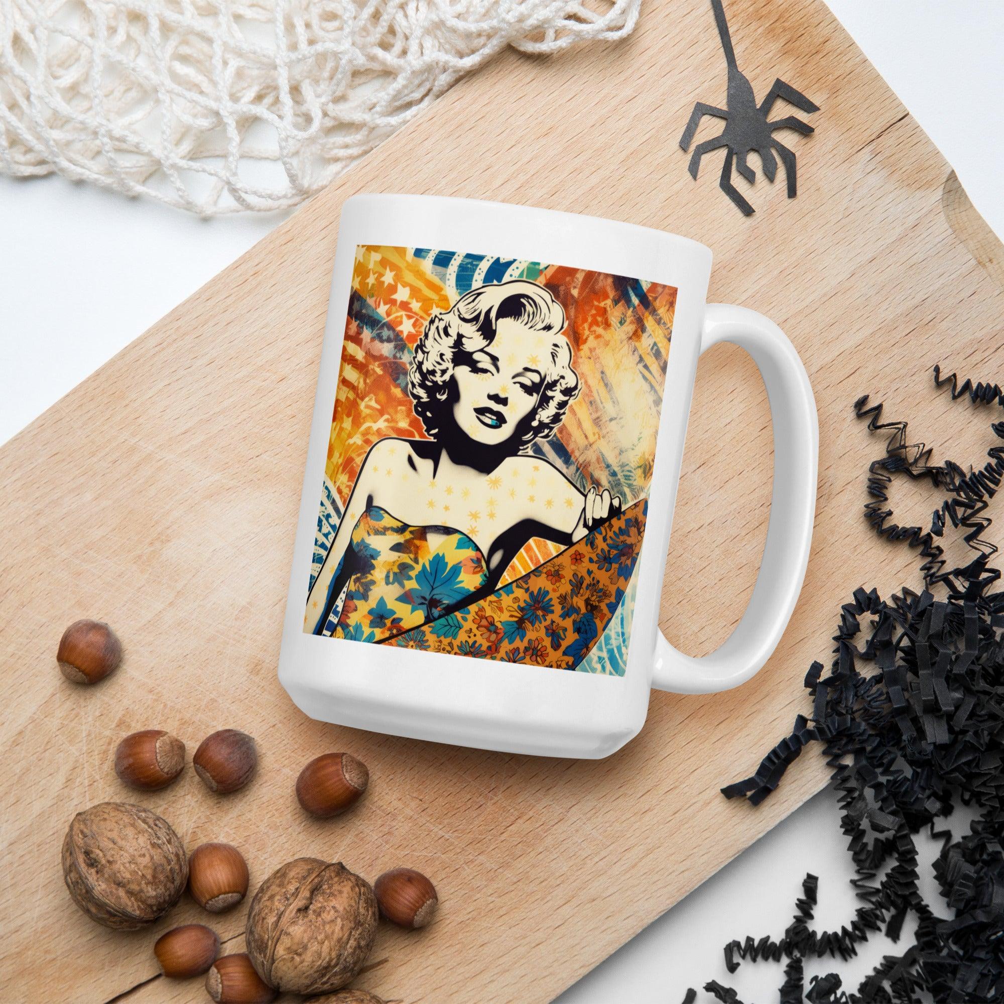 Elegant white glossy mug featuring Surfing 5 08's unique surf-inspired design, perfect for your morning coffee or tea.