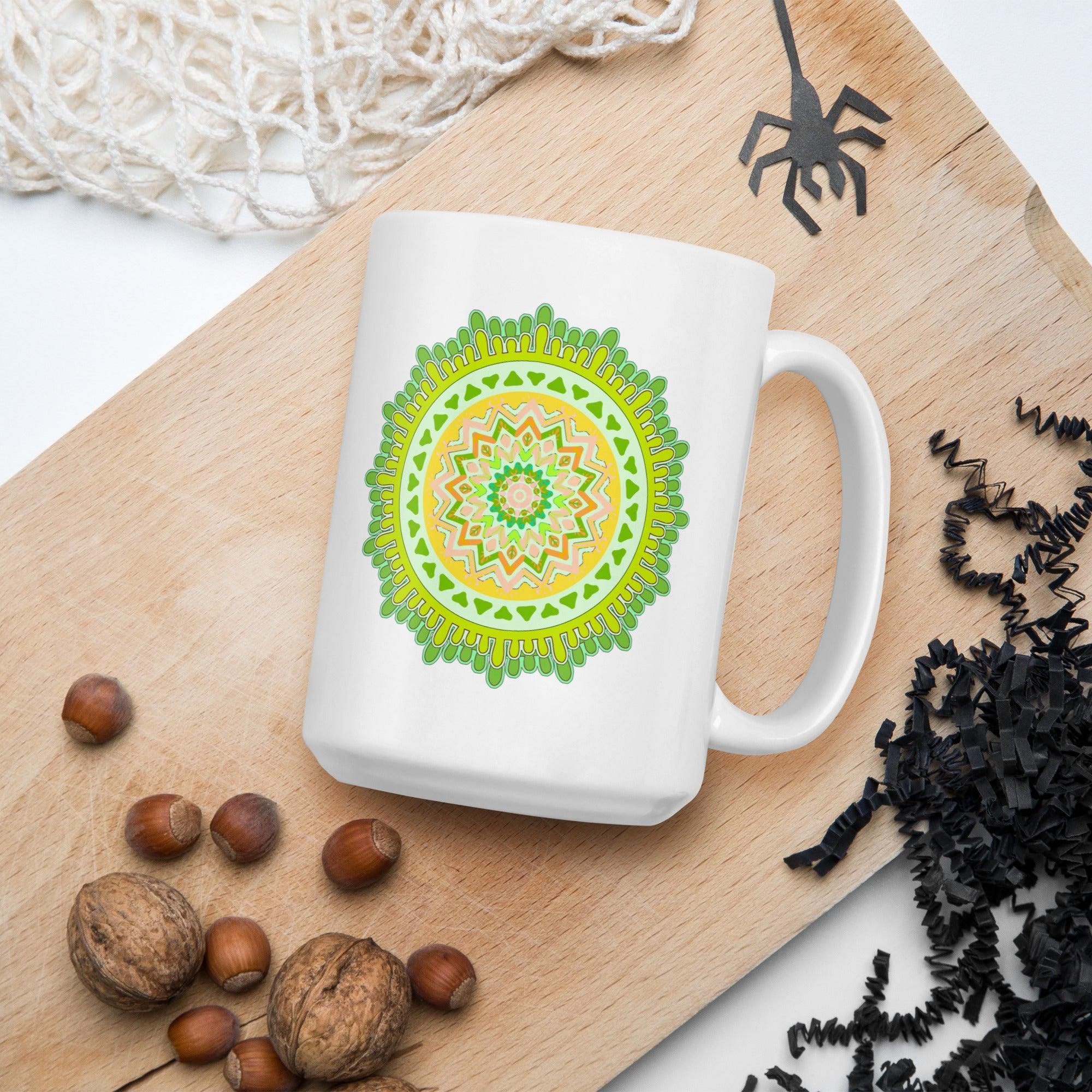 Mandala Radiance On White Glossy Mug - Beyond T-shirts