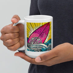 Sophisticated and durable Surfing 5 32 Mug in glossy white, inspired by surf culture, ideal for every beverage.