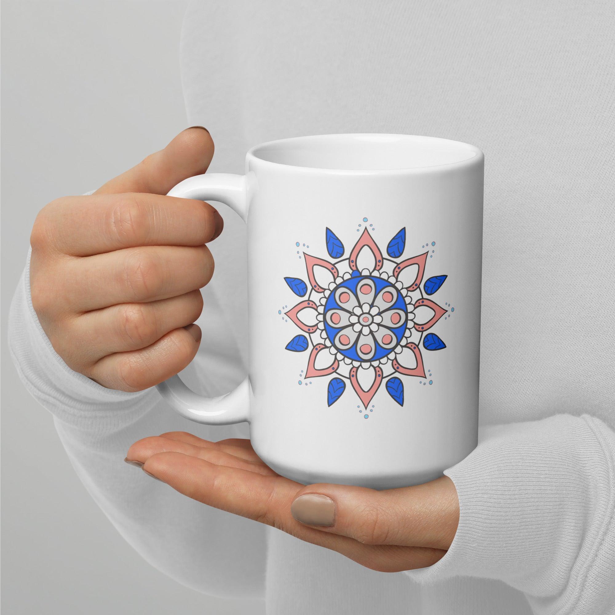 White Glossy Mandala Reflection Mug - Beyond T-shirts