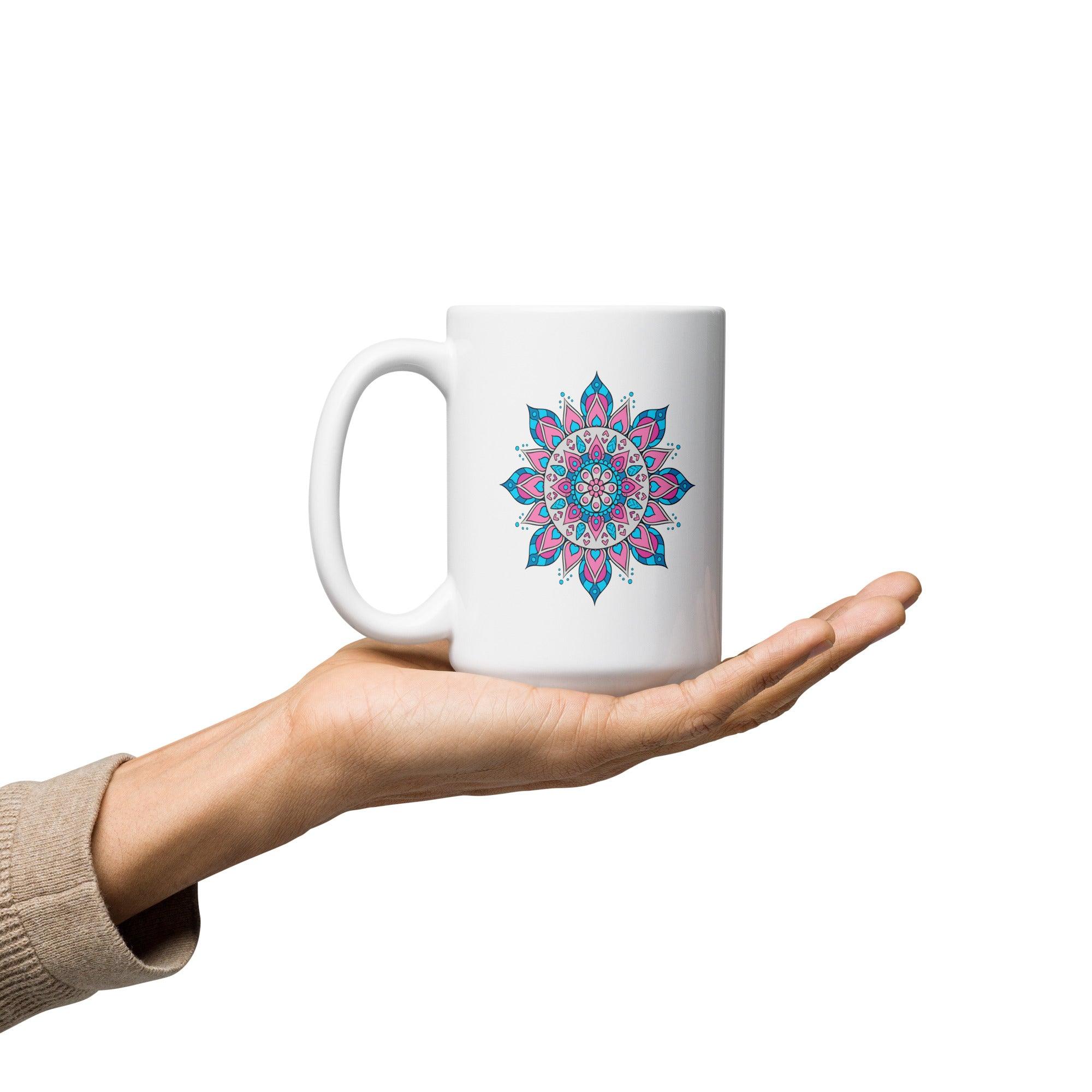 White Glossy Mandala Dreams Mug - Beyond T-shirts