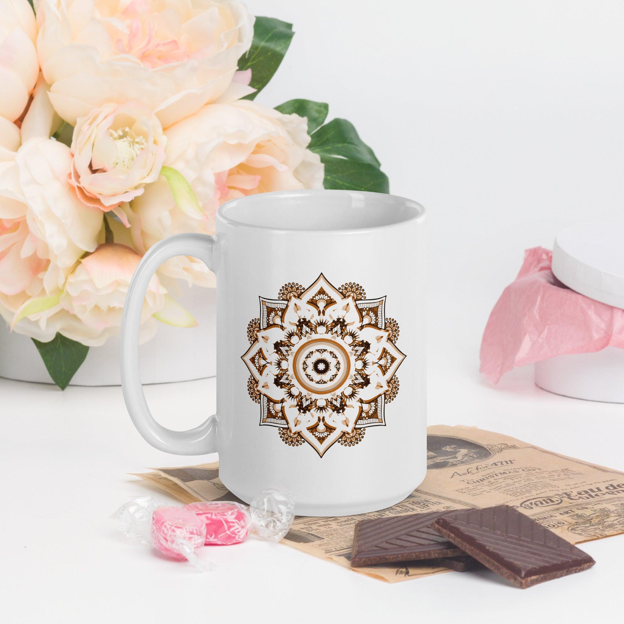 Mandala Radiance On White Mug - Beyond T-shirts