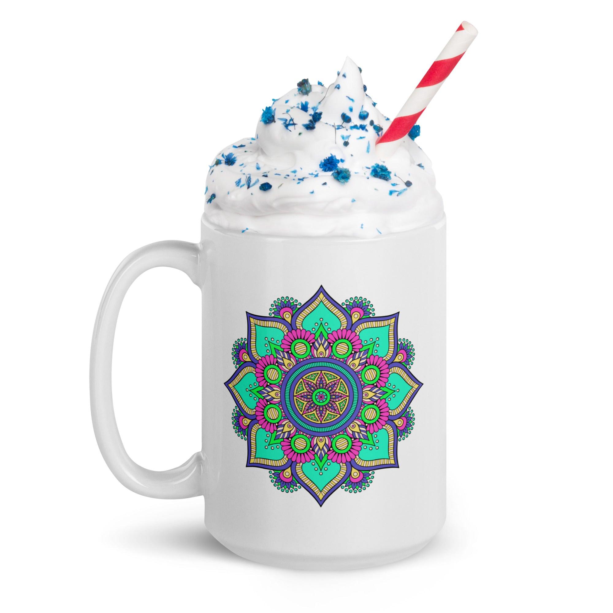 Mandala Blossom On White Mug - Beyond T-shirts