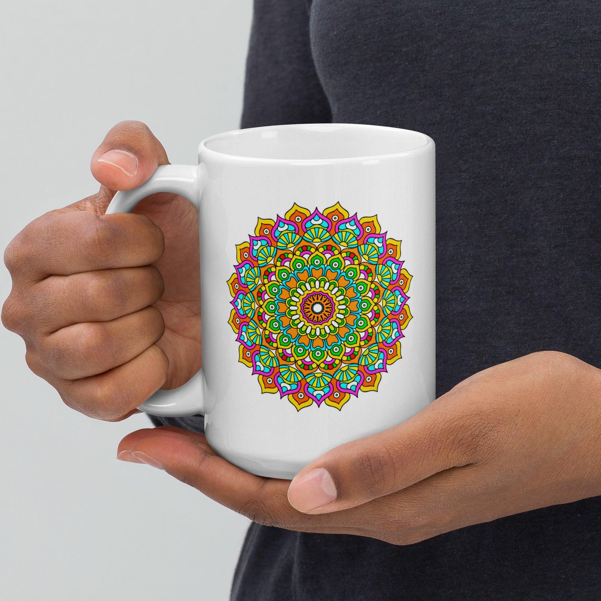 White Glossy Mandala Serenity Mug - Beyond T-shirts