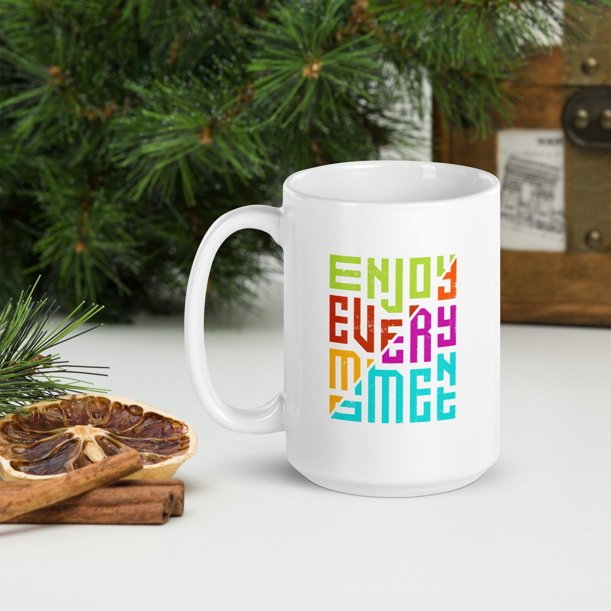 Nature and Typography Fusion White Glossy Mug - Beyond T-shirts