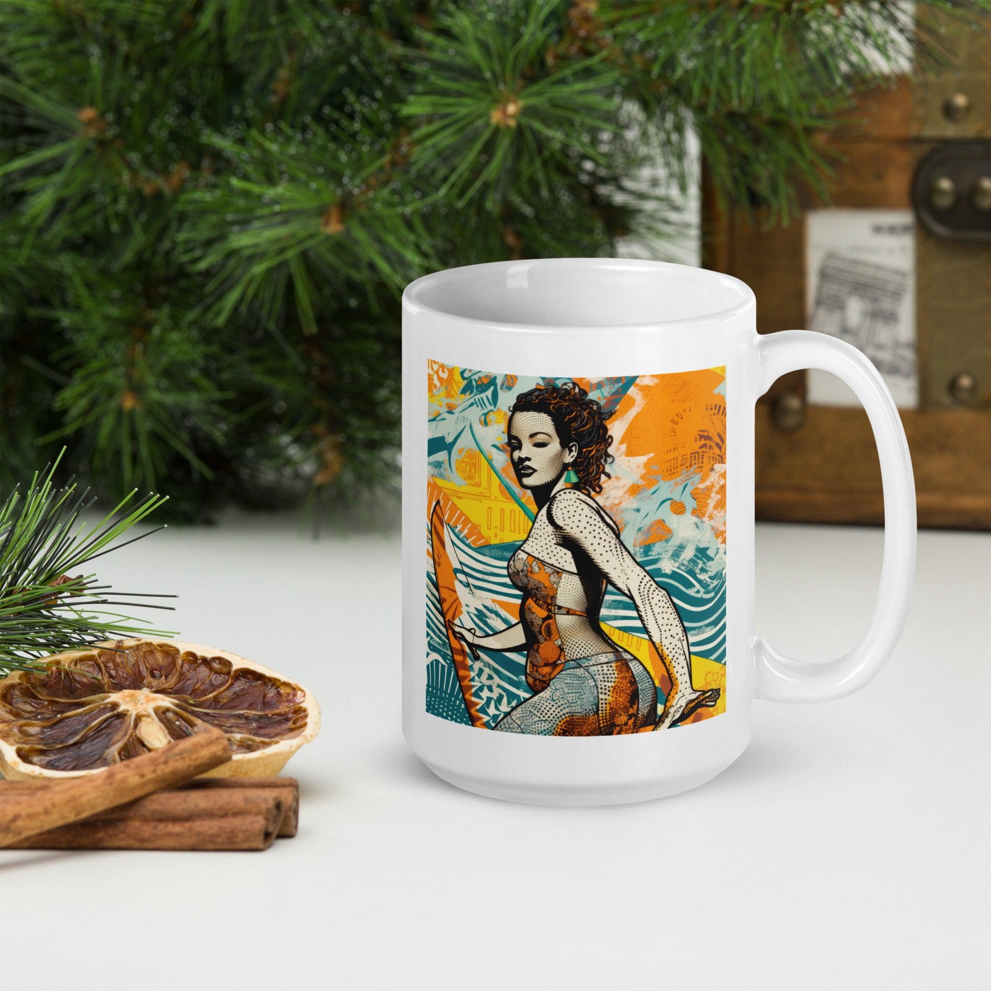 Wake up to the waves with the Surfing 5 30 White Coffee Mug, ideal for surf enthusiasts.