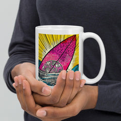 Bright and refreshing Surfing 5 32 White Glossy Mug, bringing the essence of the beach to your table.