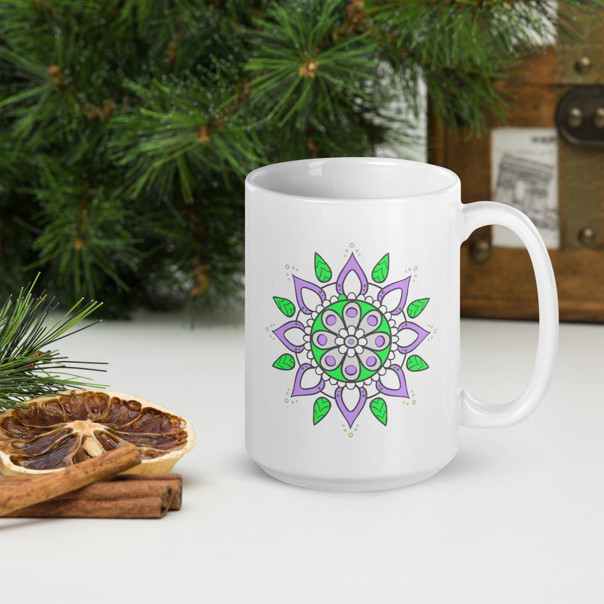 Glossy White Mandala Tranquility Mug - Beyond T-shirts