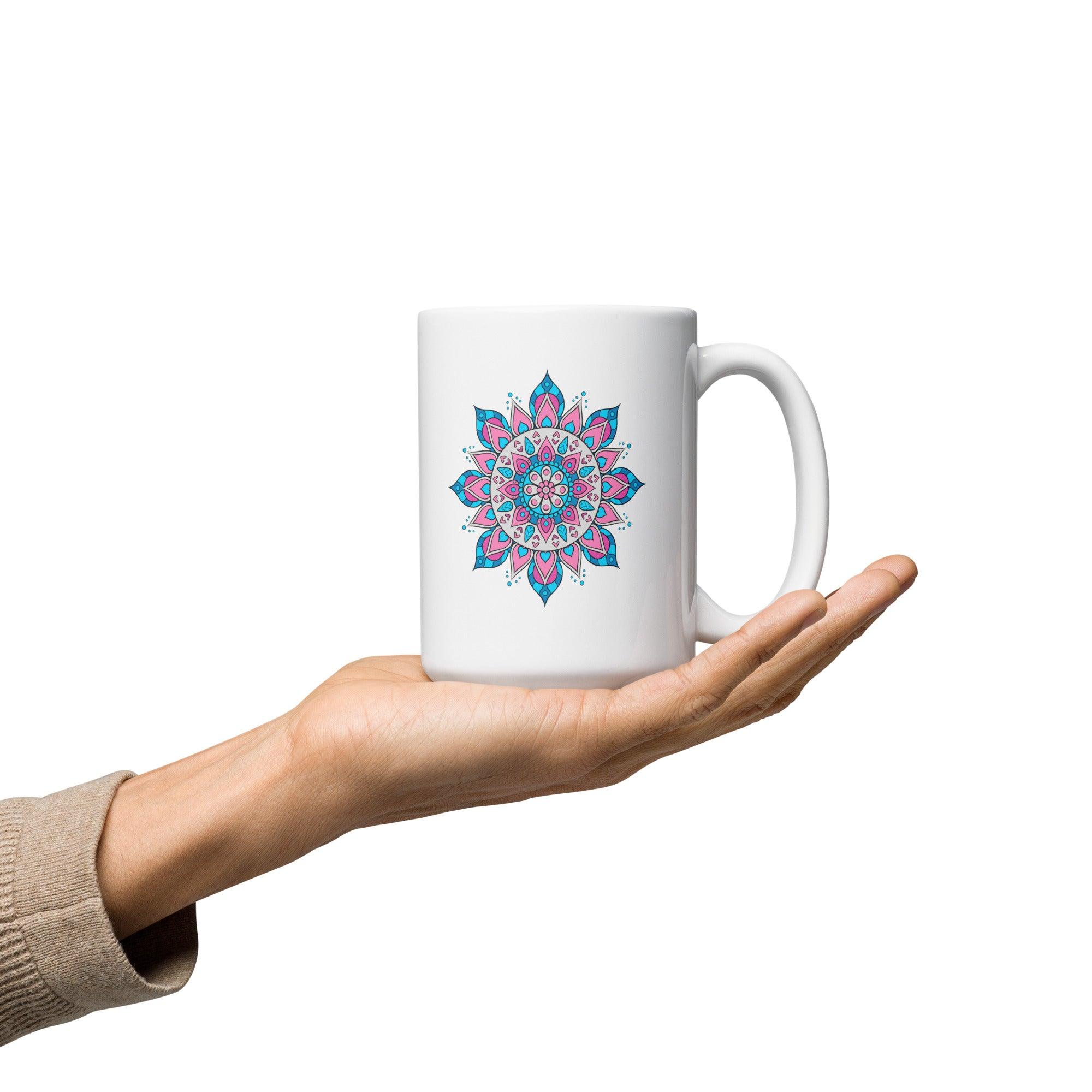 White Glossy Mandala Dreams Mug - Beyond T-shirts