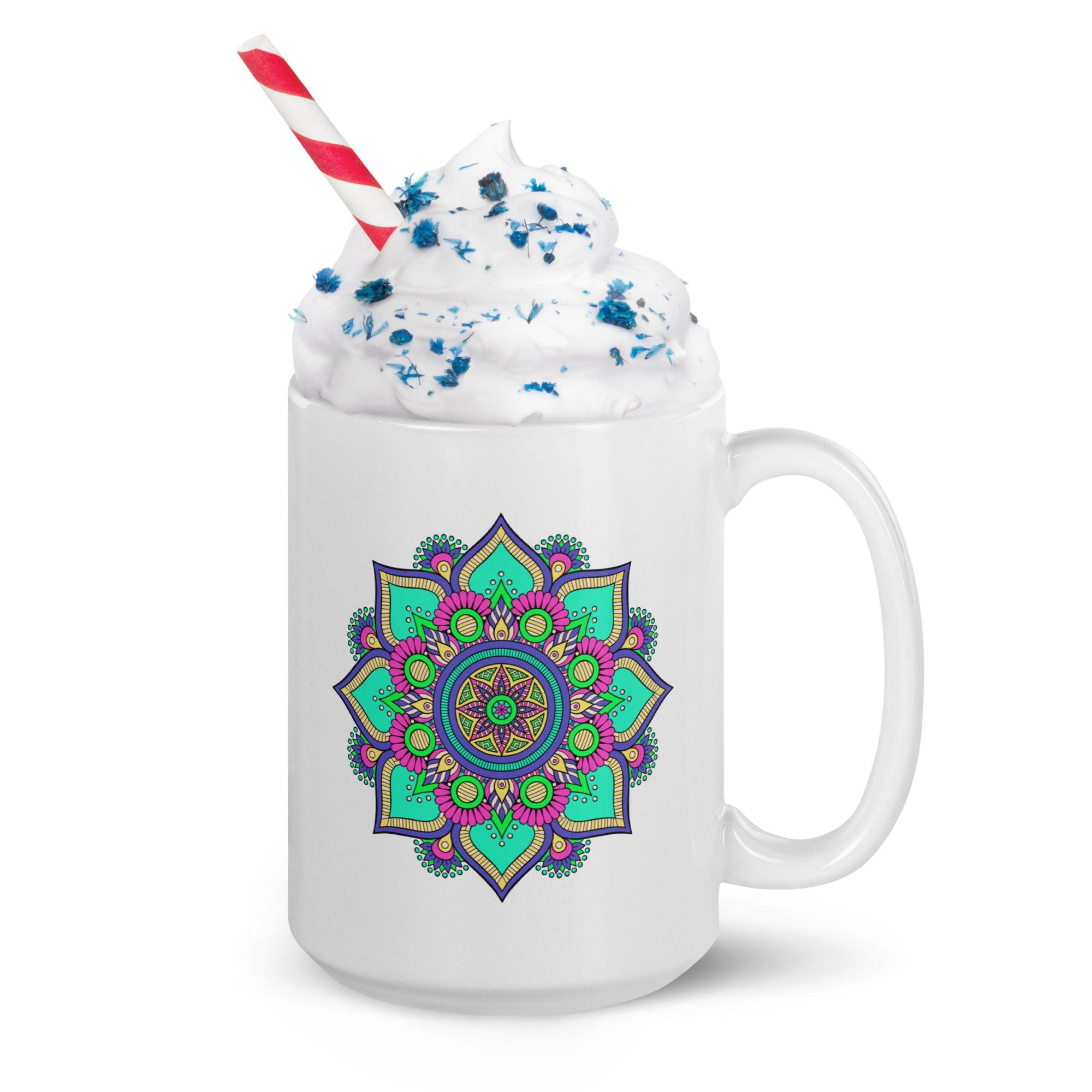 Mandala Blossom On White Mug - Beyond T-shirts