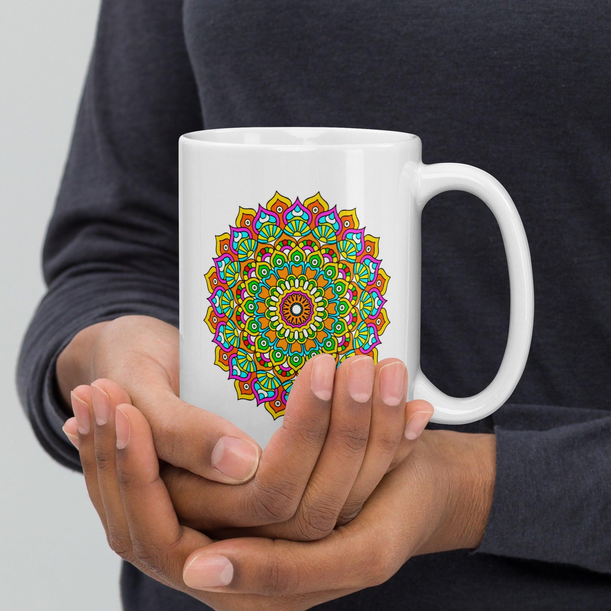 White Glossy Mandala Serenity Mug - Beyond T-shirts