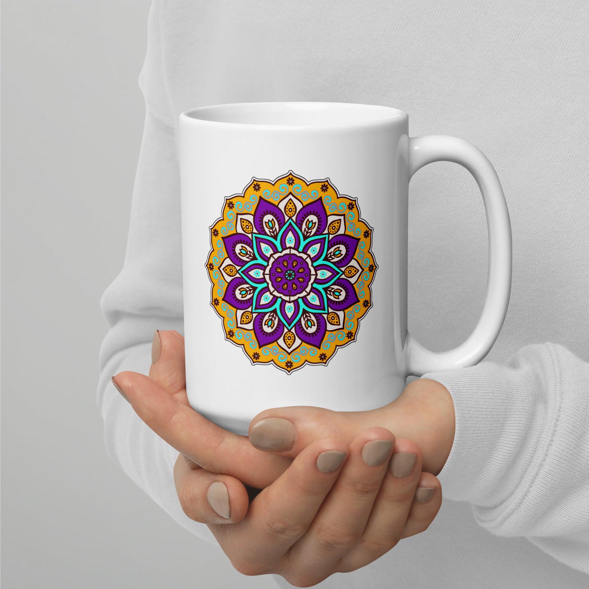 Mandala Bliss On White Glossy Mug - Beyond T-shirts