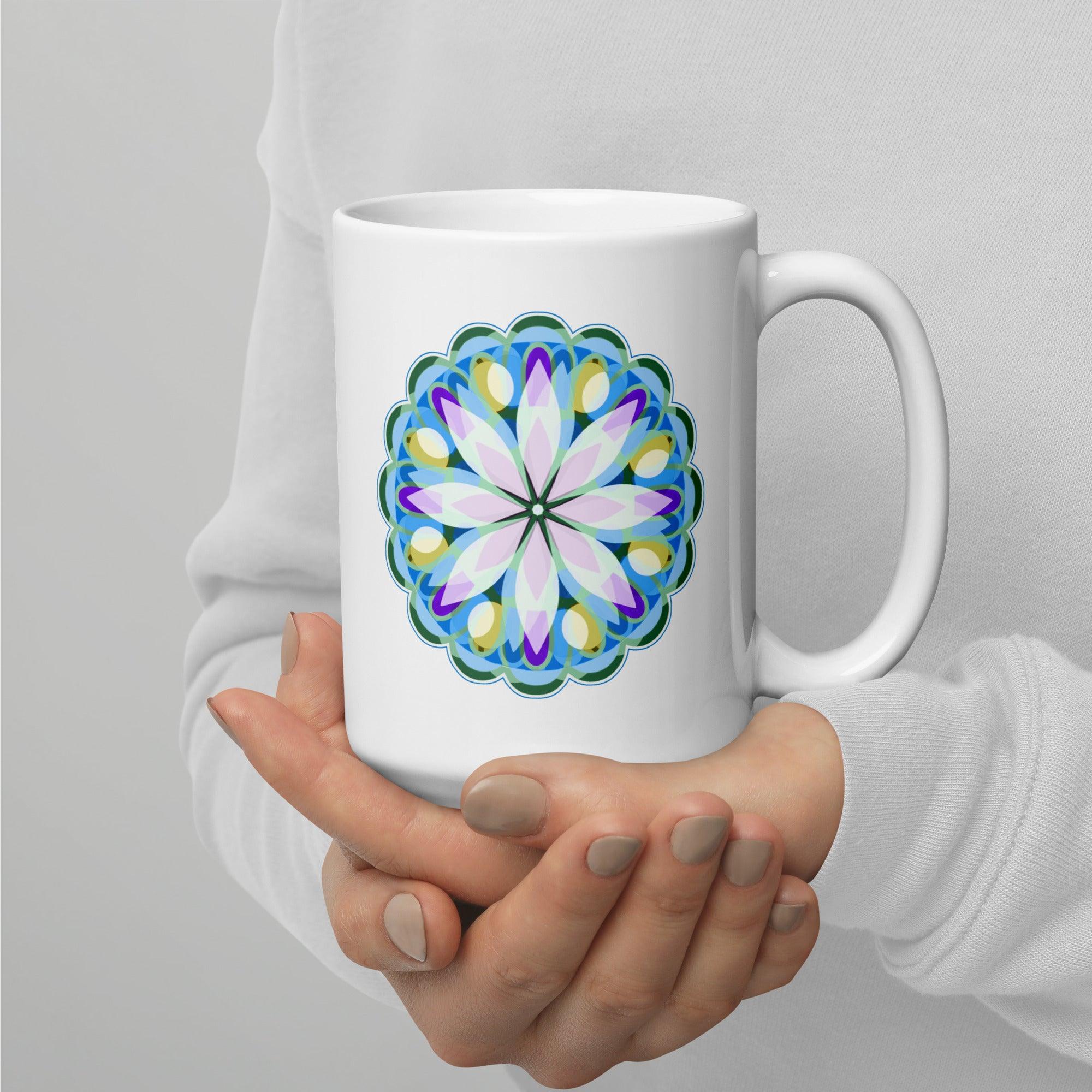 Elegant Mandala Illumination White Mug - Beyond T-shirts