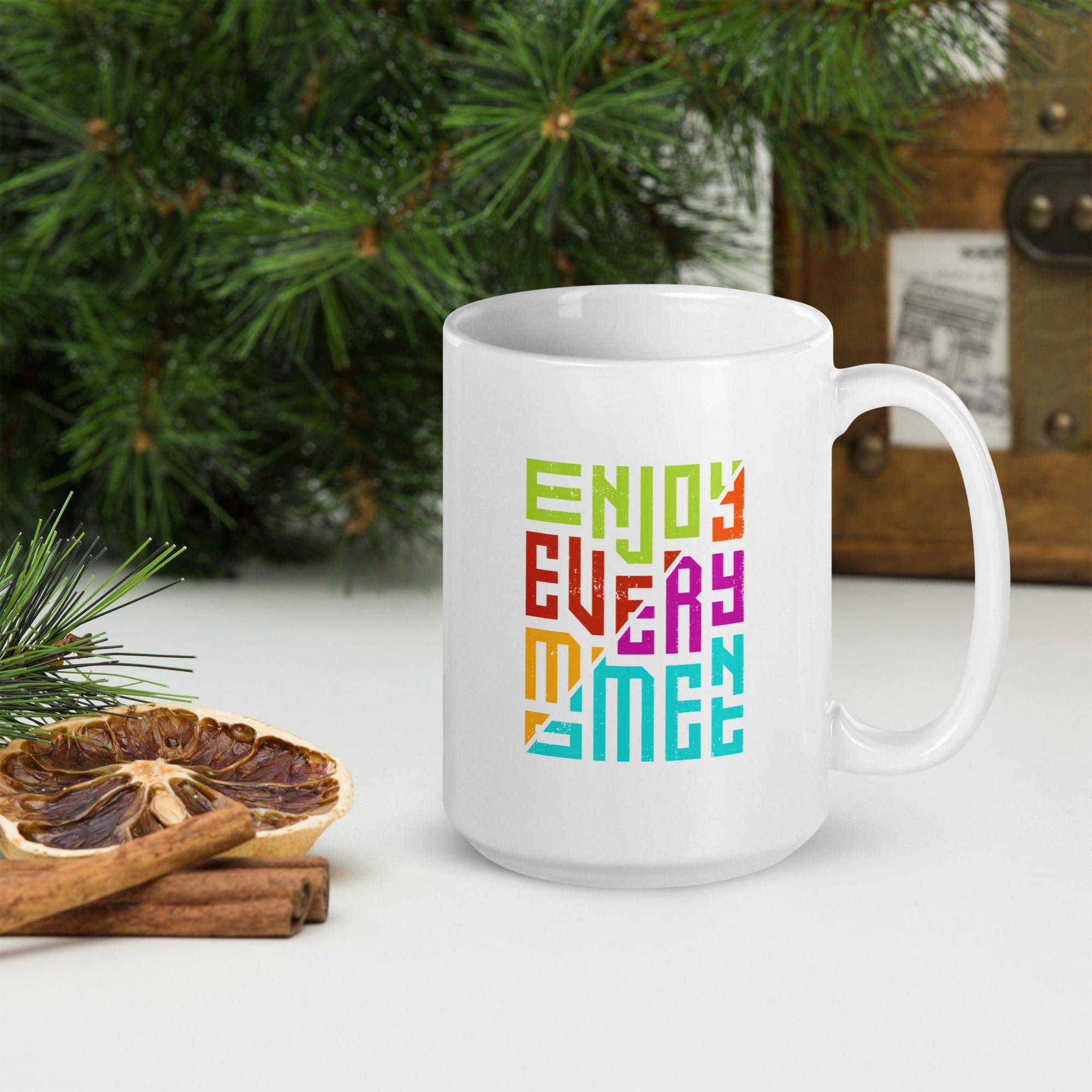 Nature and Typography Fusion White Glossy Mug - Beyond T-shirts