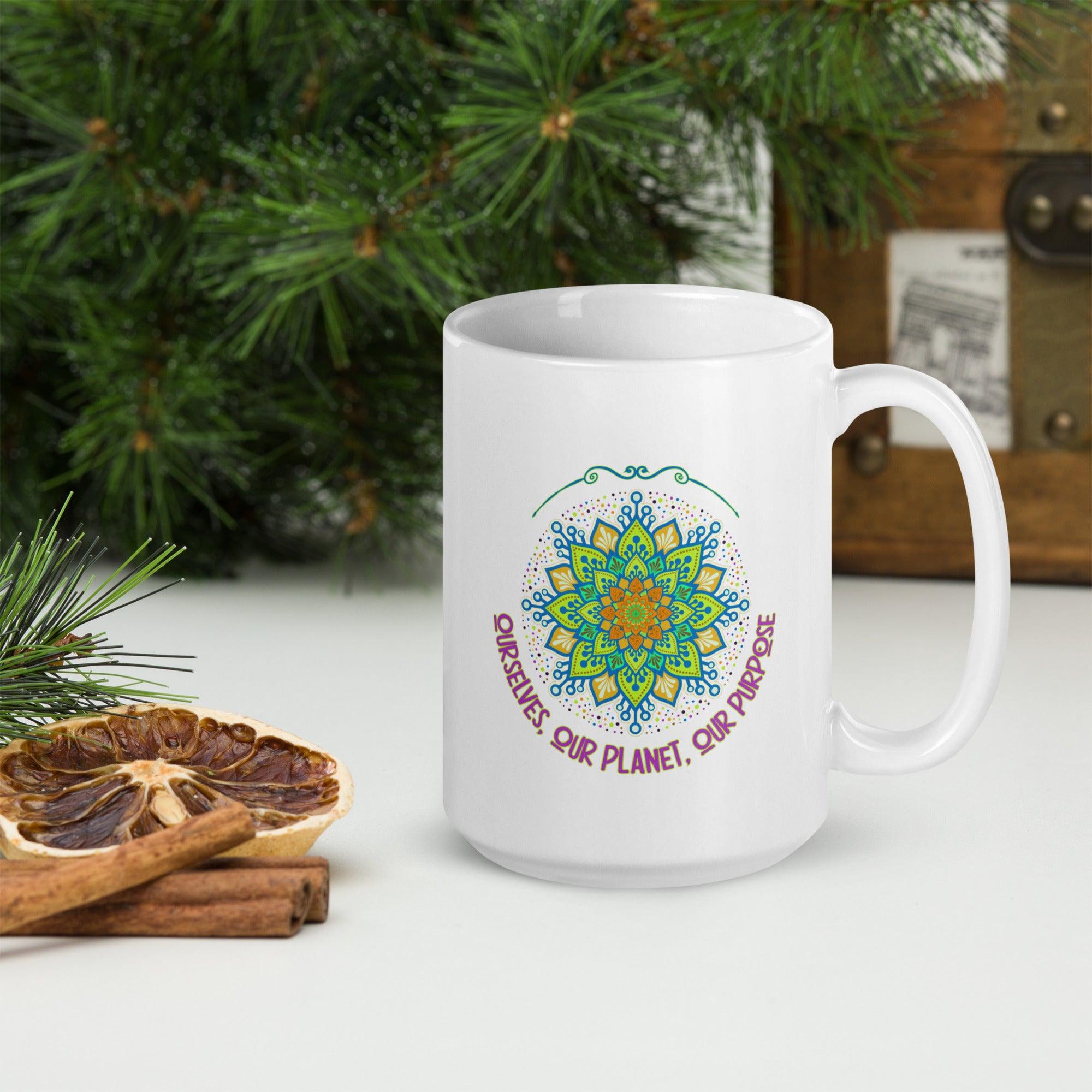 Floral Serenade Mandala White Glossy Mug - Beyond T-shirts