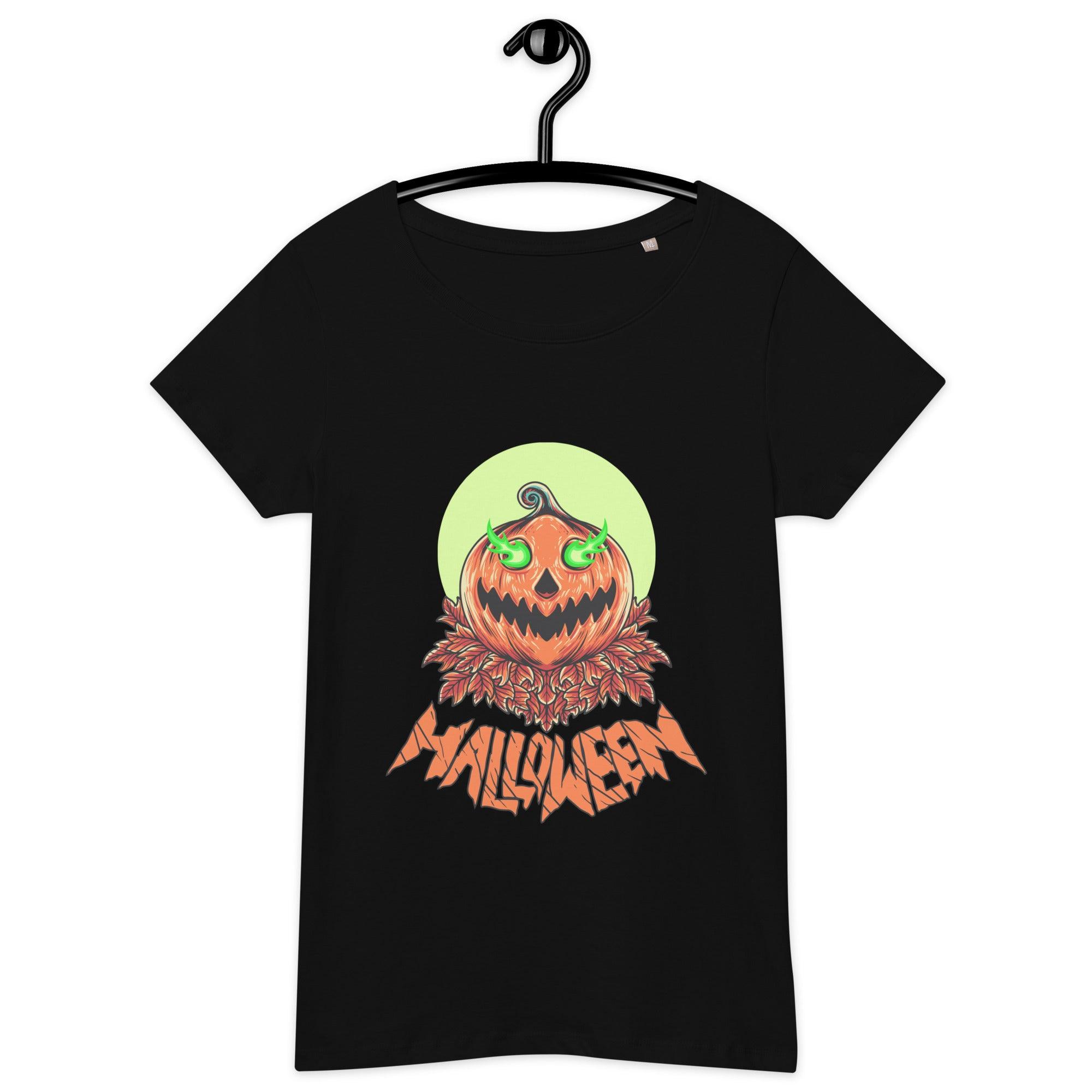 Eco-friendly Halloween moon phase tee for women, embracing the magic of the lunar cycle.