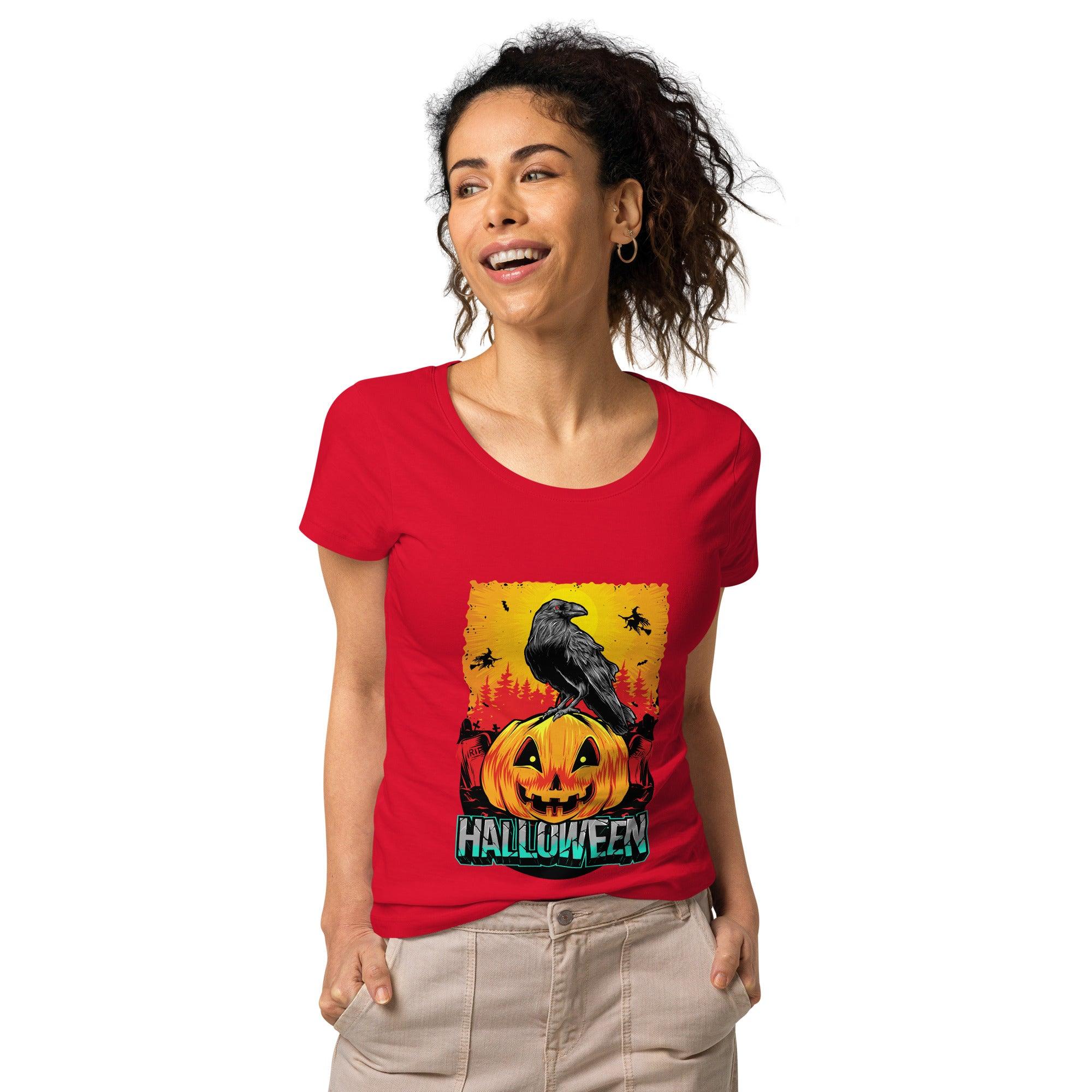 Eco-friendly moon phases tee for women, blending Halloween spirit with celestial elegance.