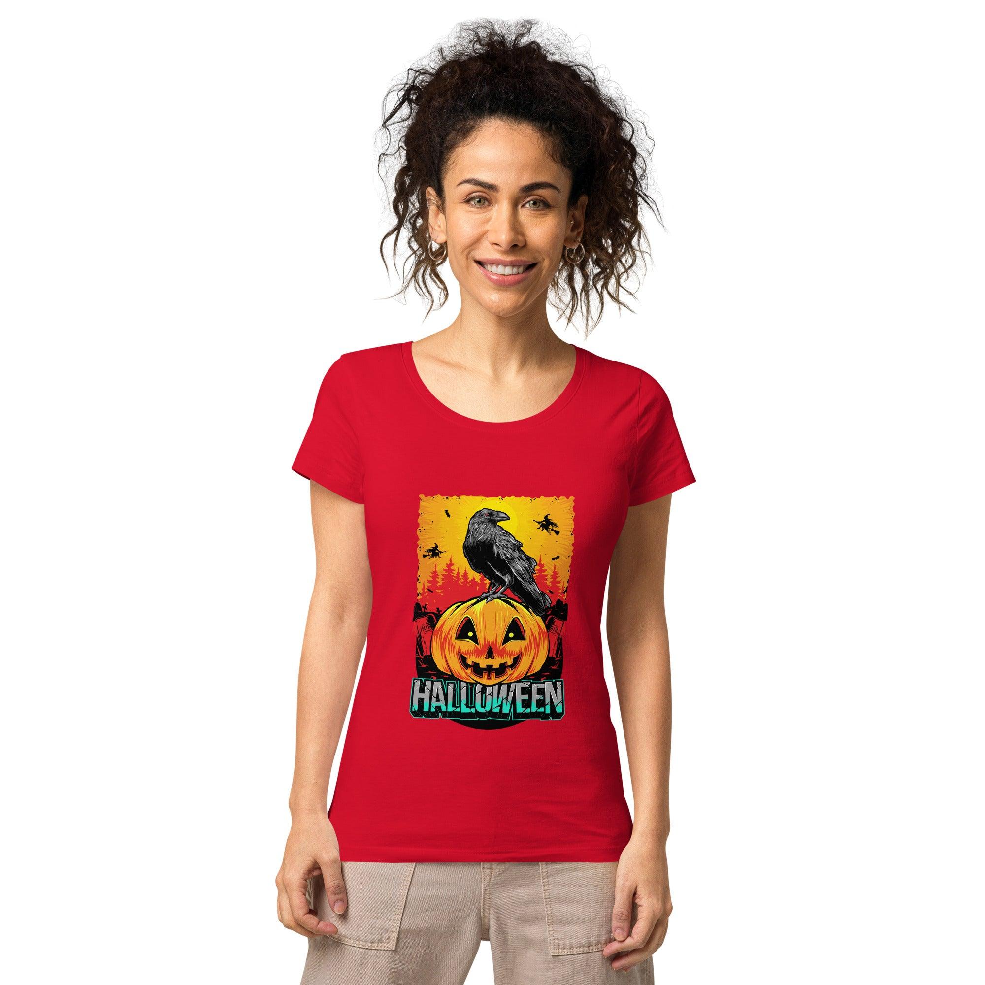 Elegant women's Halloween tee showcasing the phases of the moon, perfect for celestial admirers.