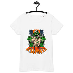 Harvest chic in an organic tee, perfect for women who love pumpkin spice and Halloween.