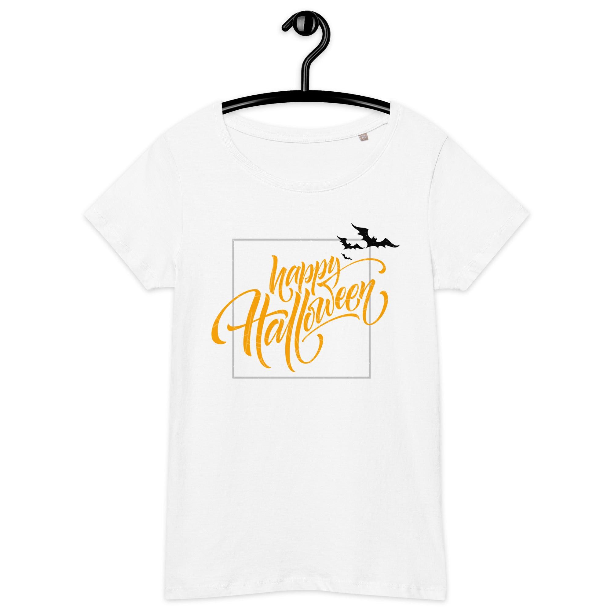 Sustainably spooky: Women's witchy organic tee, perfect for those who cherish Halloween and the planet.