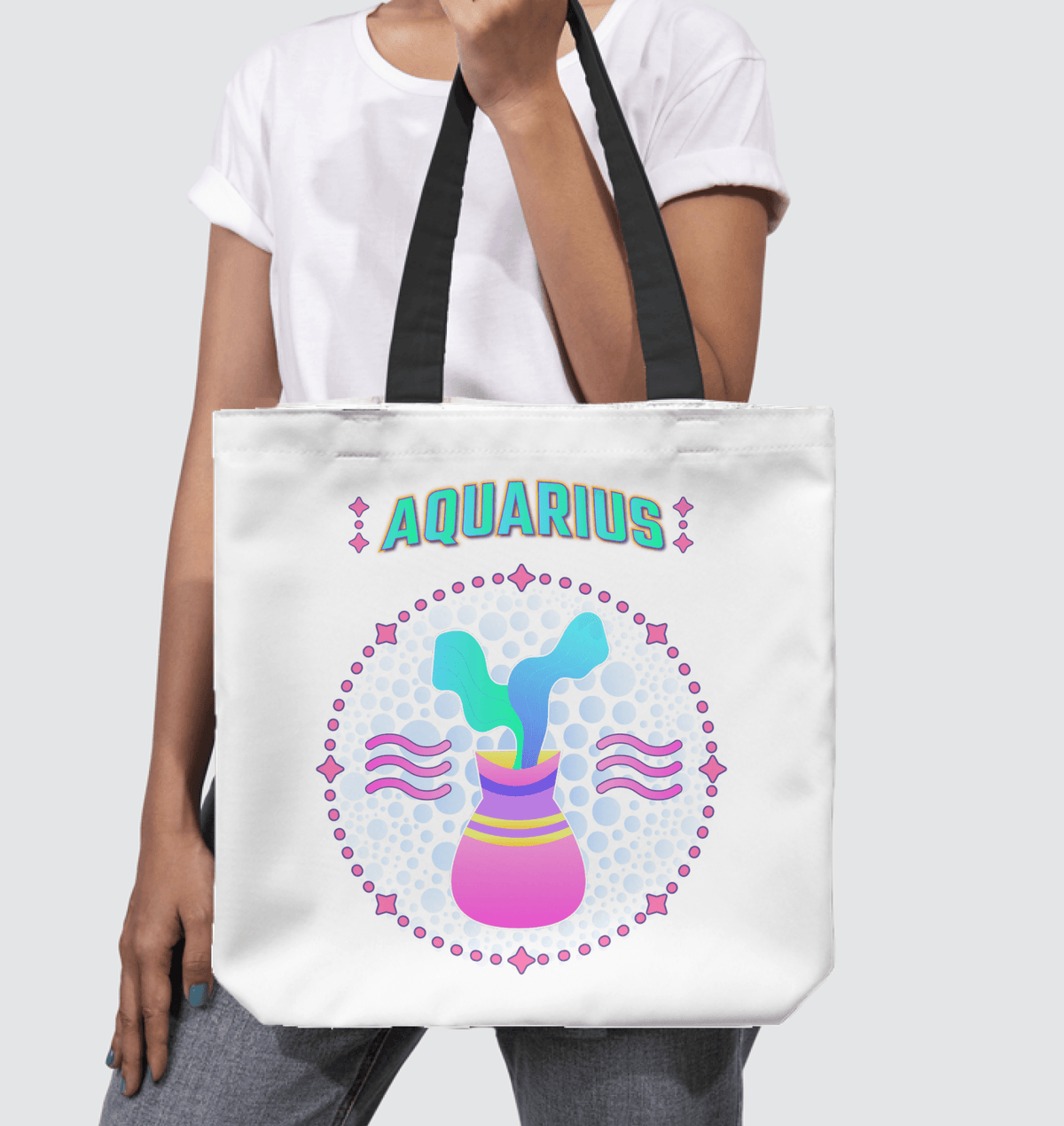 Aquarius Basketweave Tote Bag | Zodiac Series 1 - Beyond T-shirts