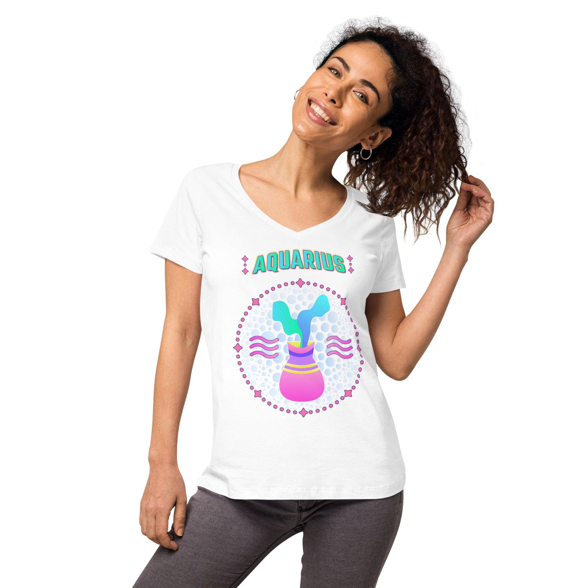 Aquarius Women’s Fitted V-Neck T-Shirt | Zodiac Series 1 - Beyond T-shirts
