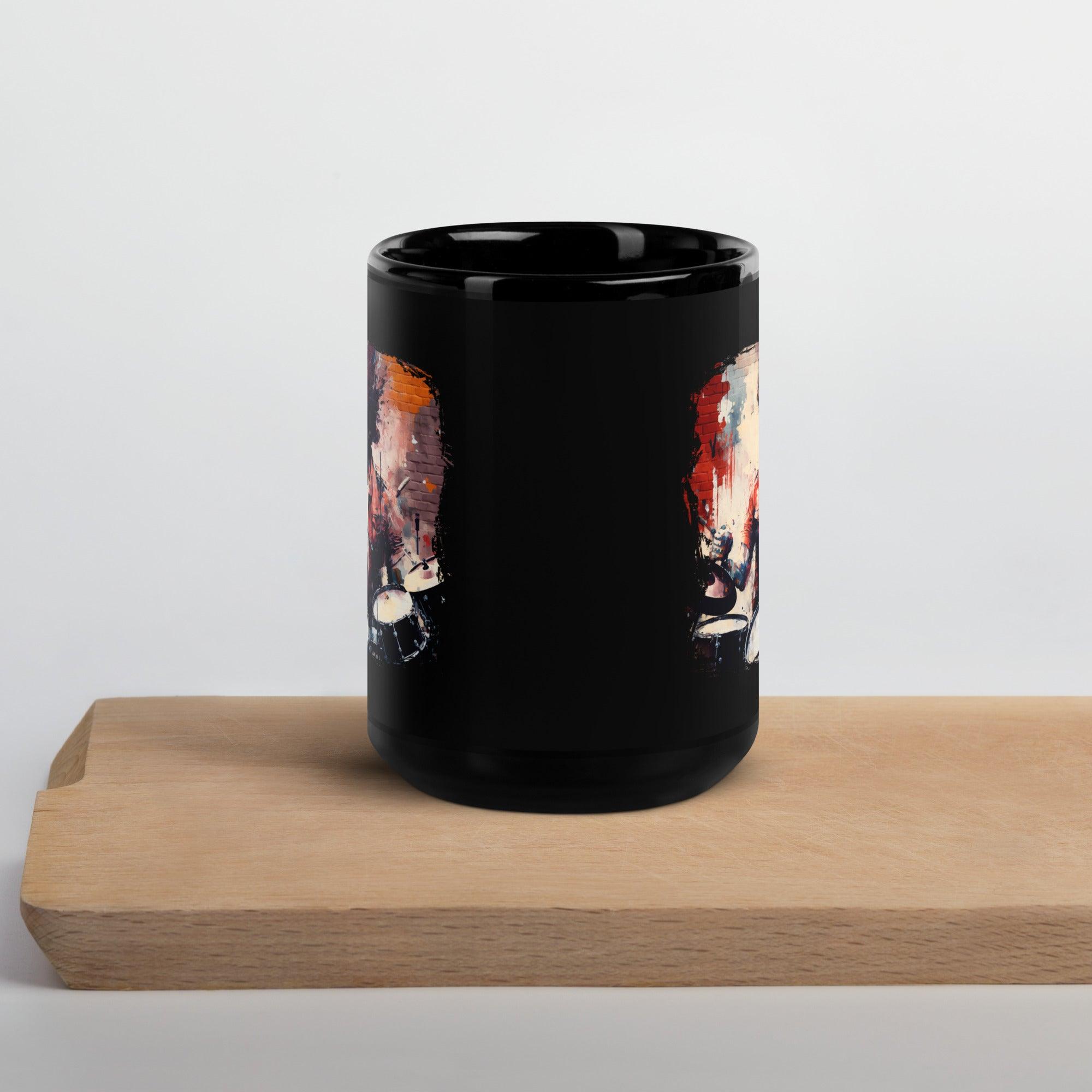 Bashing The Cymbals Fiercely Black Glossy Mug - Beyond T-shirts