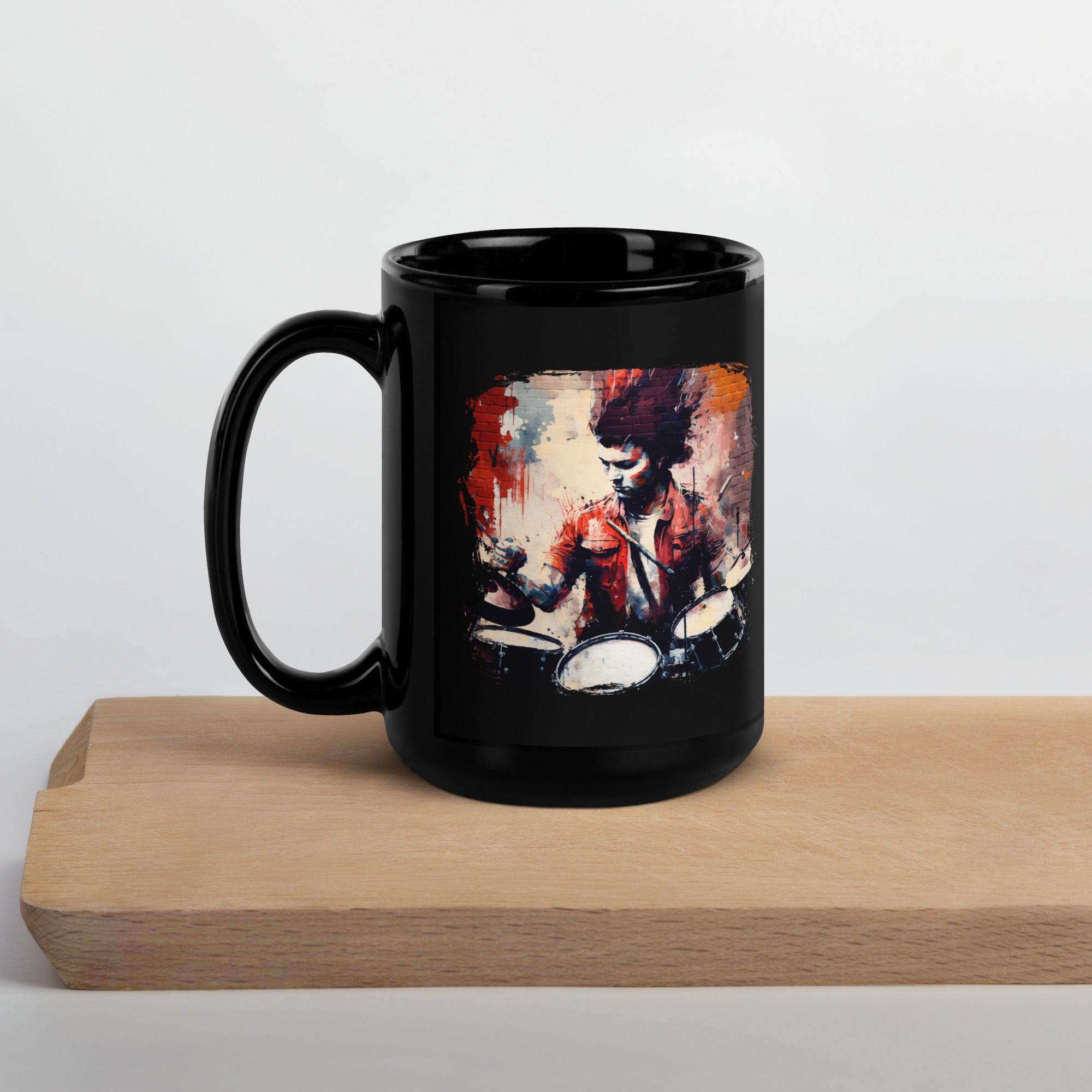 Bashing The Cymbals Fiercely Black Glossy Mug - Beyond T-shirts