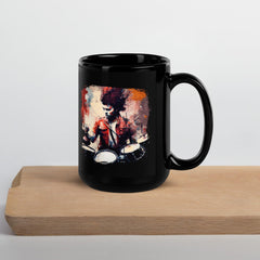 Bashing The Cymbals Fiercely Black Glossy Mug - Beyond T-shirts