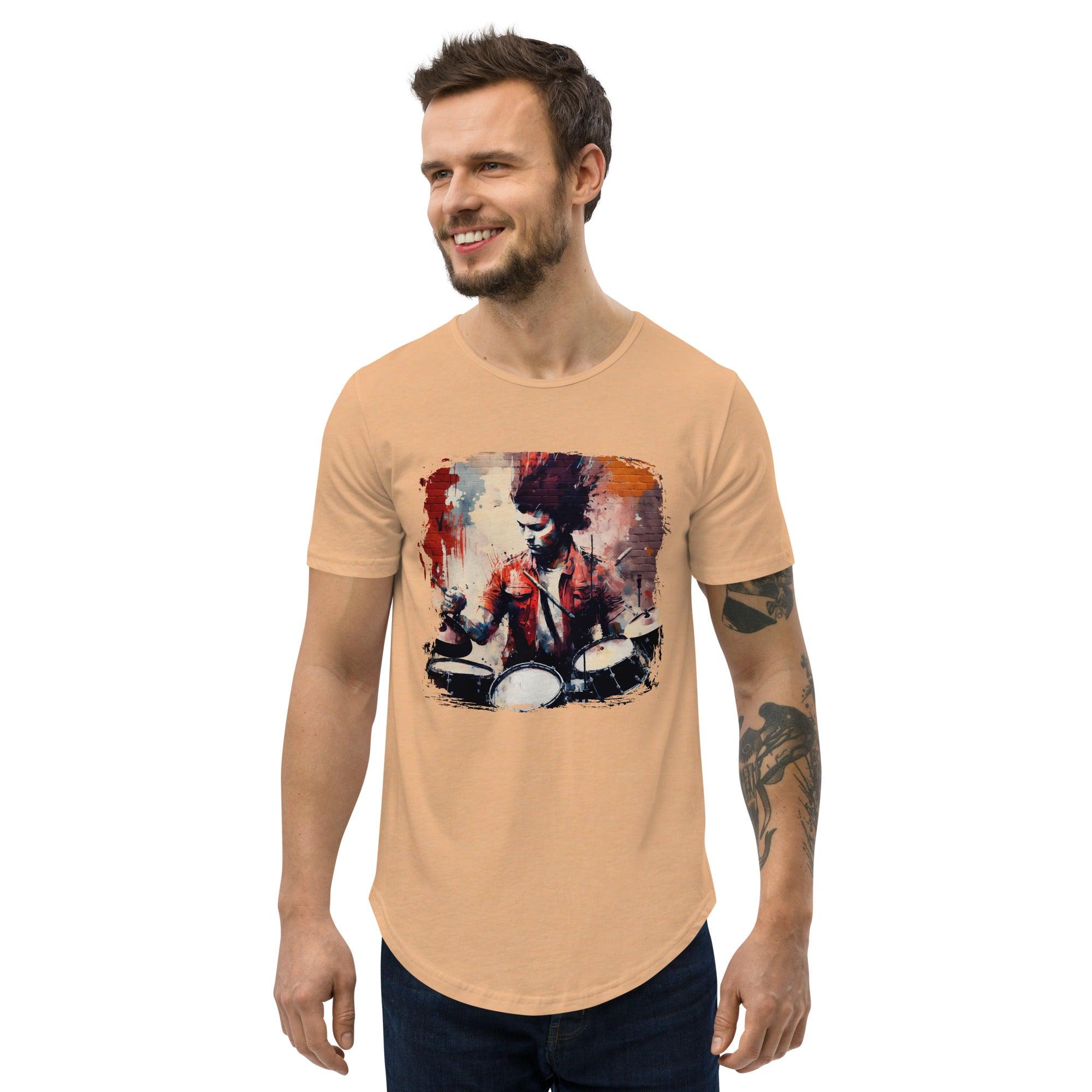 Bashing The Cymbals Fiercely Men's Curved Hem T-Shirt - Beyond T-shirts